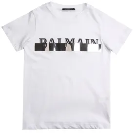 Balmain Kids White Cotton Logo T-Shirt