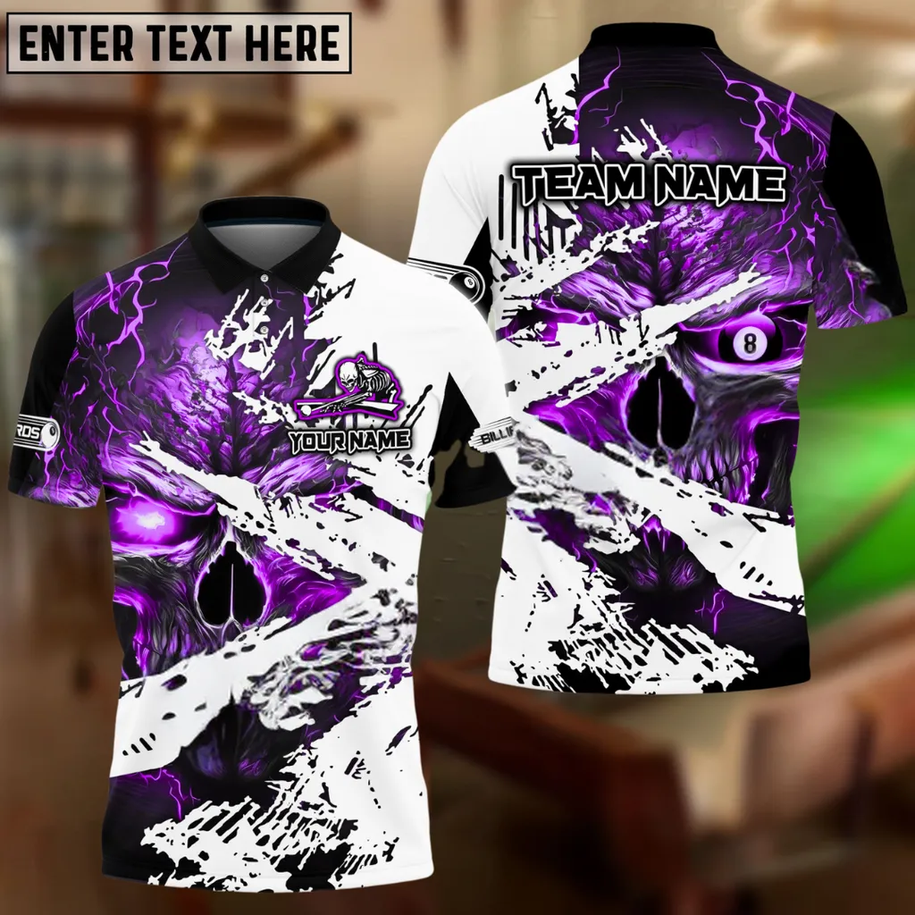 Billiard 8 Ball Inferno Skull Multicolor Options Personalized Name, Team Name 3D Polo Shirt