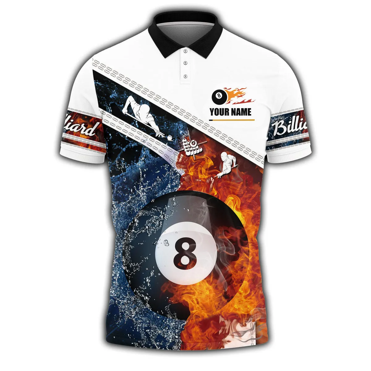 Custom Name Billiard 3D Shirt Uniform, Billiard Fire Polo Shirt All Over Print, Billiard Team Uniform
