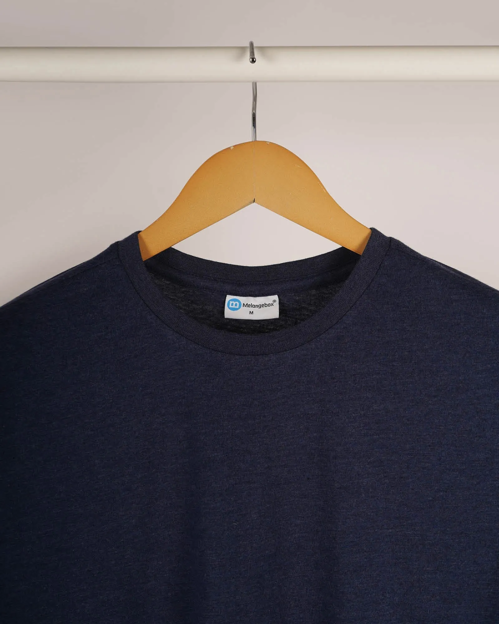 Half Sleeves Crew Neck: Melange Navy Blue