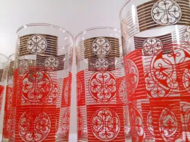 Libbey Mid-Century Orange and 22-Karat Gold Retro Glasses (Set of 8)