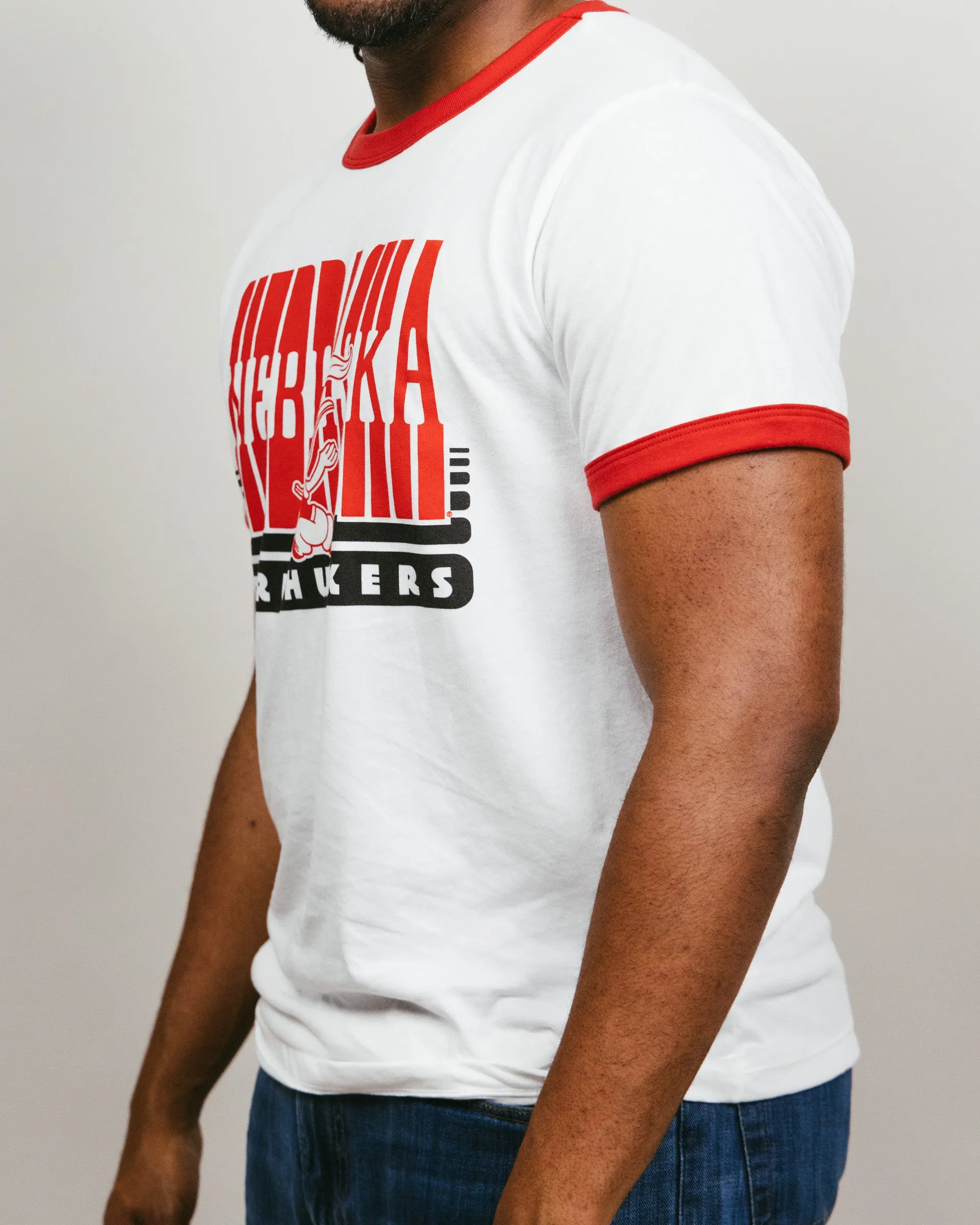 Nebraska Cornhuskers 70s White & Red Unisex Ringer
