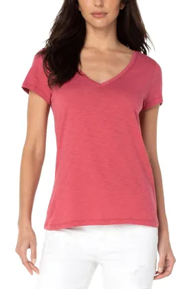 Slim Fit V Neck Slub Knit Tee - Desert Blossom