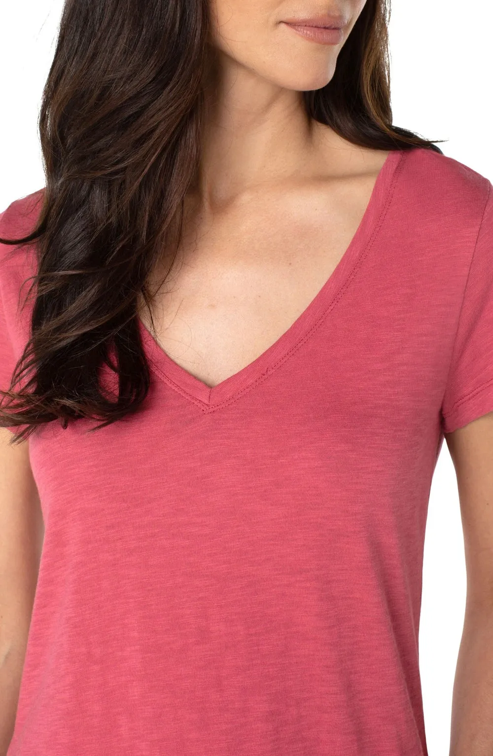 Slim Fit V Neck Slub Knit Tee - Desert Blossom